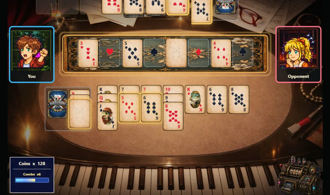 Battletaire PvP solitaire steal moment during a shared foundation race.